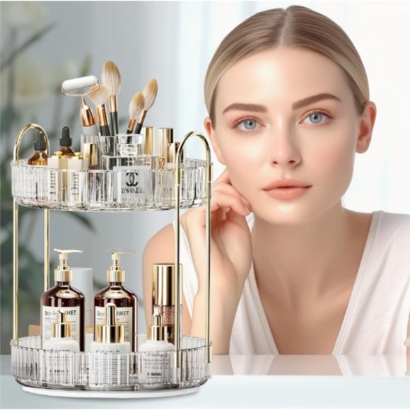 2 Tiers - 360° Turntable Makeup Organizer - Lazy Susan Cosmetics Storage - Picture 4 of 8